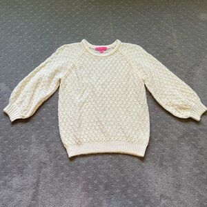 Lilly Pulitzer 3/4 Sleeve Crochet Knit Sweater Size Large Pale Yellow